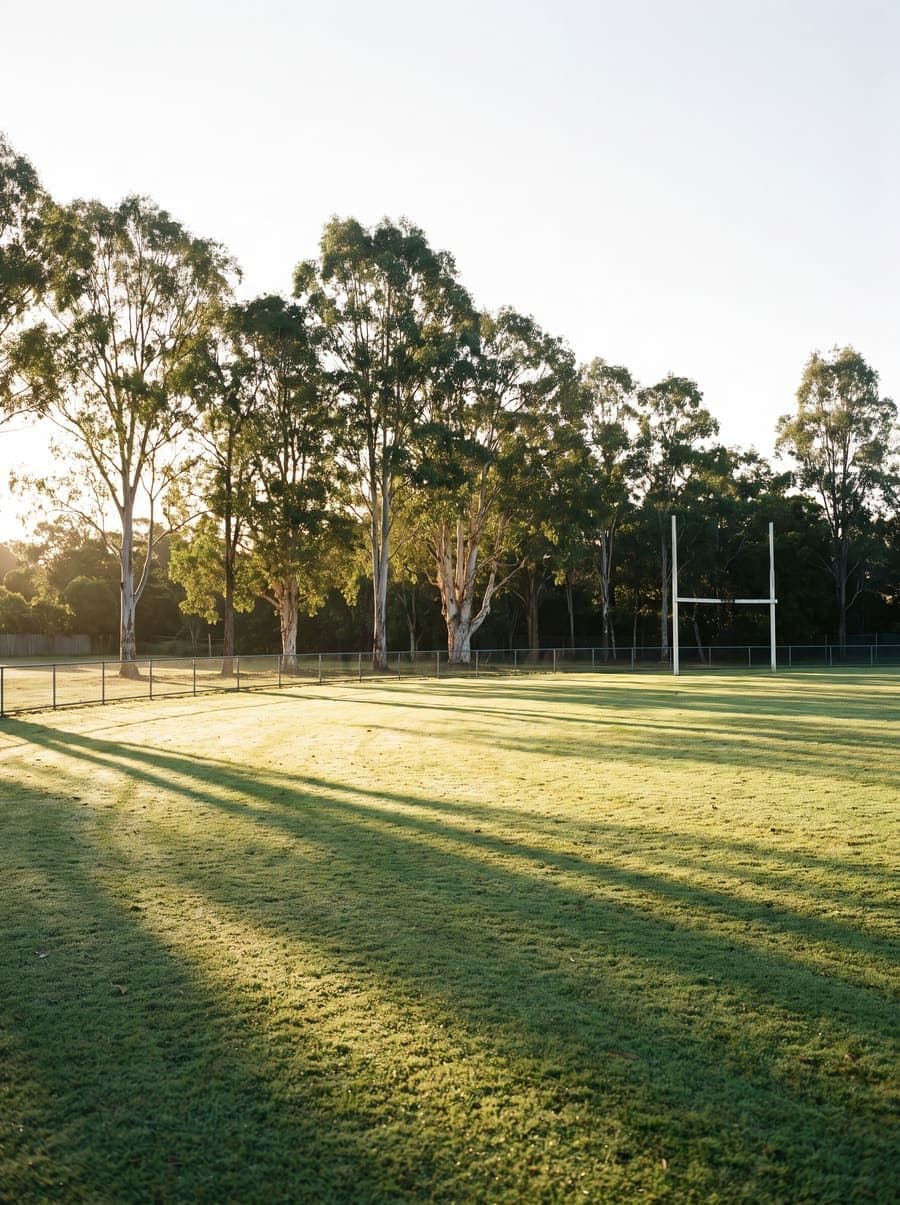 A public sports ground surrounded by eucalyptus trees